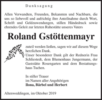 Traueranzeige von Roland Gstöttenmayr  von Magdeburger Volksstimme