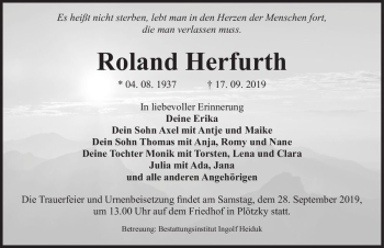 Traueranzeige von Roland Herfurth  von Magdeburger Volksstimme