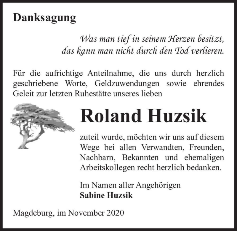  Traueranzeige für Roland Huzsik  vom 05.12.2020 aus Magdeburger Volksstimme