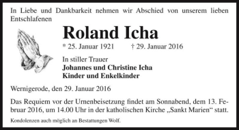 Traueranzeige von Roland Icha  von Magdeburger Volksstimme
