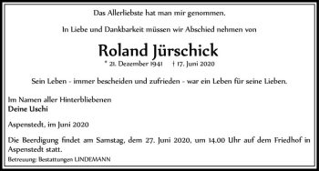 Traueranzeige von Roland Jürschick  von Magdeburger Volksstimme