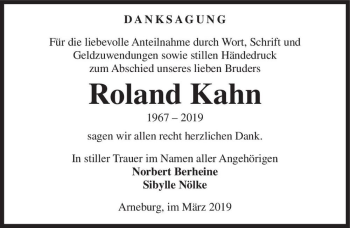 Traueranzeige von Roland Kahn  von Magdeburger Volksstimme