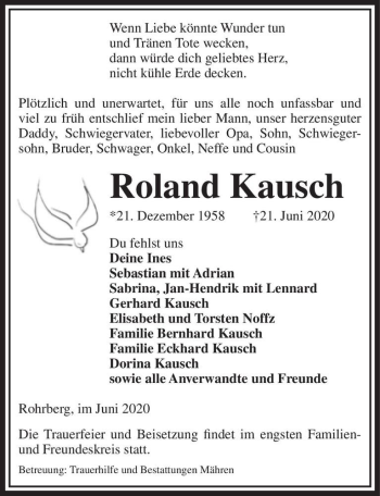 Traueranzeige von Roland Kausch  von Magdeburger Volksstimme