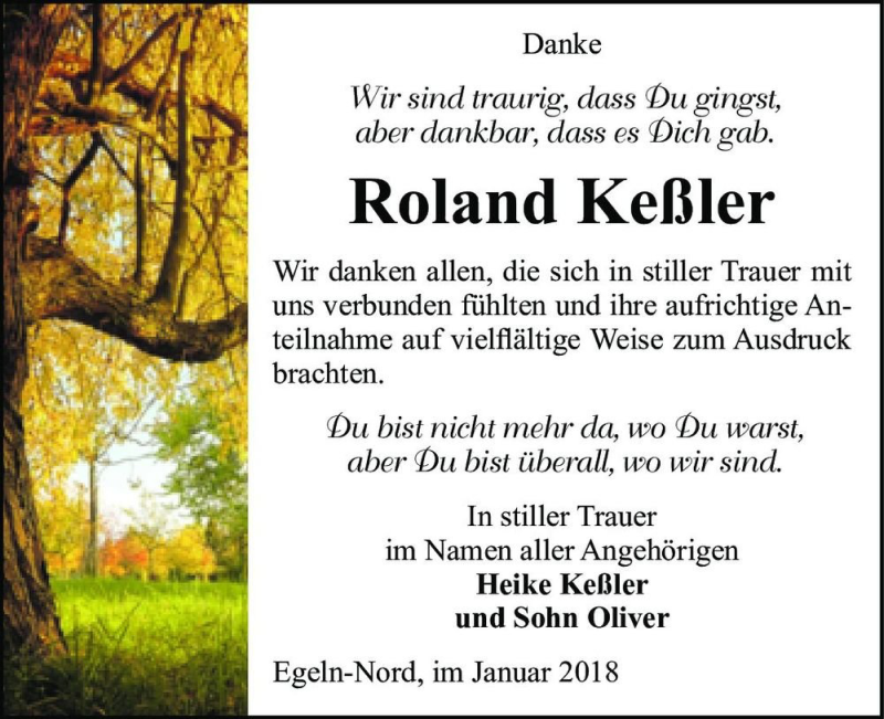  Traueranzeige für Roland Keßler  vom 19.01.2018 aus Magdeburger Volksstimme