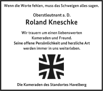 Traueranzeige von Roland Kneschke  von Magdeburger Volksstimme