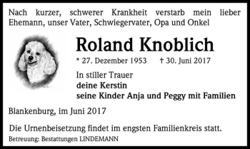 Traueranzeige von Roland Knoblich  von Magdeburger Volksstimme