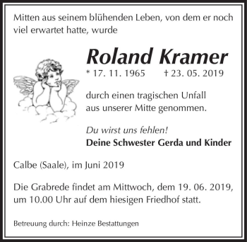 Traueranzeige von Roland Kramer  von Magdeburger Volksstimme