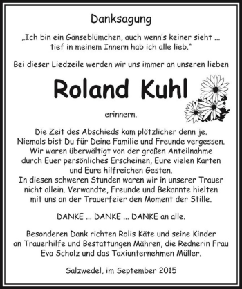 Traueranzeige von Roland Kuhl  von Magdeburger Volksstimme