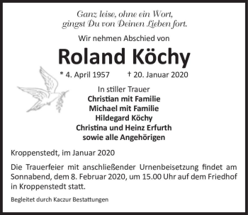 Traueranzeige von Roland Köchy  von Magdeburger Volksstimme