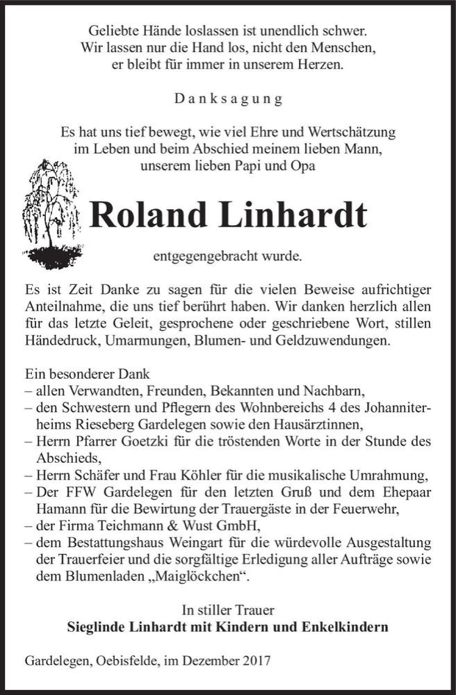 Traueranzeigen von Roland Linhardt www.abschiednehmen.de