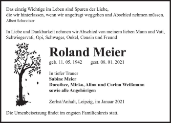 Traueranzeige von Roland Meier  von Magdeburger Volksstimme