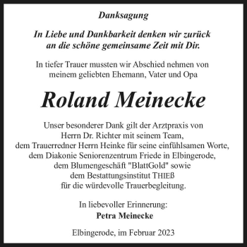 Traueranzeige von Roland Meinecke  von Magdeburger Volksstimme