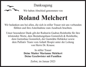 Traueranzeige von Roland Melchert  von Magdeburger Volksstimme