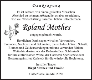 Traueranzeige von Roland Mothes  von Magdeburger Volksstimme