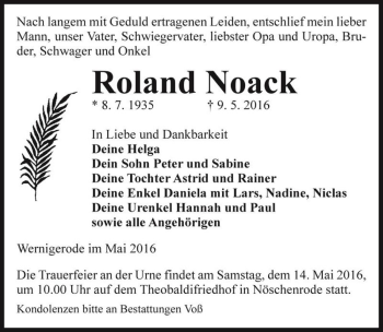 Traueranzeige von Roland Noack  von Magdeburger Volksstimme