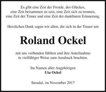 Traueranzeige von Roland Ockel  von Magdeburger Volksstimme