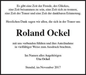 Traueranzeige von Roland Ockel  von Magdeburger Volksstimme