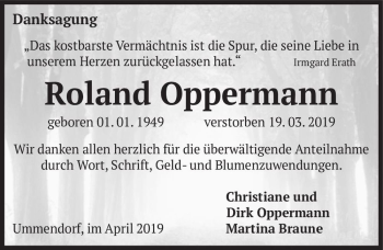 Traueranzeige von Roland Oppermann  von Magdeburger Volksstimme