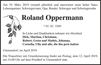 Traueranzeige von Roland Oppermann  von Magdeburger Volksstimme