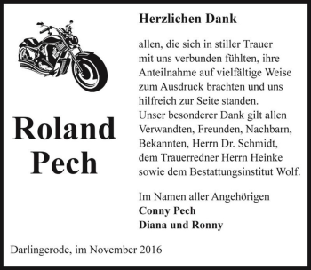 Traueranzeige von Roland Pech  von Magdeburger Volksstimme