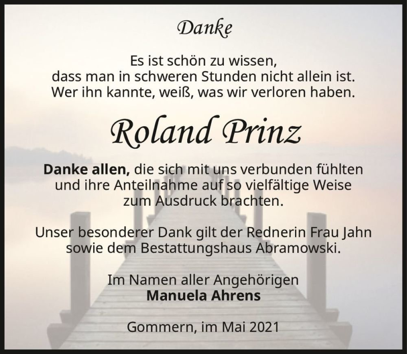  Traueranzeige für Roland Prinz  vom 29.05.2021 aus Magdeburger Volksstimme