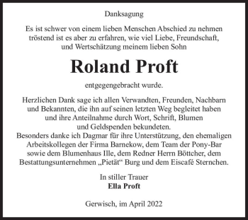 Traueranzeige von Roland Proft  von Magdeburger Volksstimme
