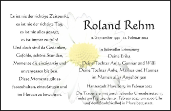 Traueranzeige von Roland Rehm  von Magdeburger Volksstimme