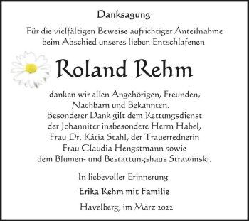 Traueranzeige von Roland Rehm  von Magdeburger Volksstimme