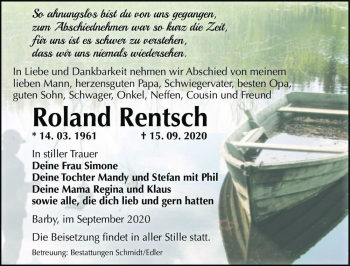 Traueranzeige von Roland Rentsch  von Magdeburger Volksstimme