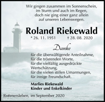 Traueranzeige von Roland Riekewald  von Magdeburger Volksstimme