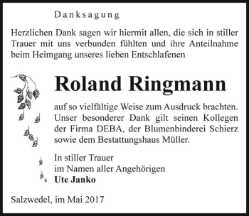 Traueranzeige von Roland Ringmann  von Magdeburger Volksstimme