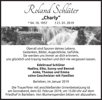 Traueranzeige von Roland Schlüter ,,Charly