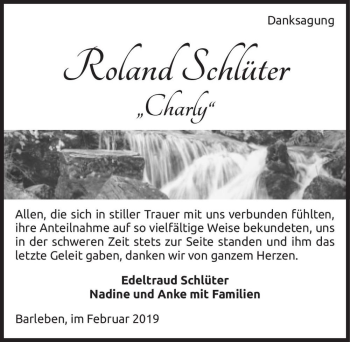 Traueranzeige von Roland Schlüter 
