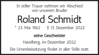 Traueranzeige von Roland Schmidt  von Magdeburger Volksstimme