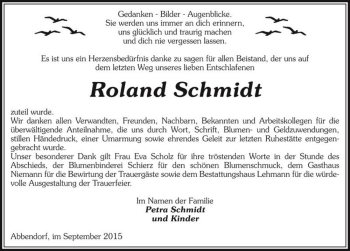 Traueranzeige von Roland Schmidt  von Magdeburger Volksstimme
