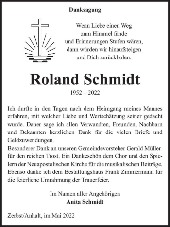Traueranzeige von Roland Schmidt  von Magdeburger Volksstimme