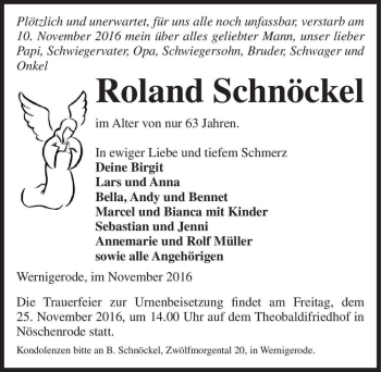 Traueranzeige von Roland Schnöckel  von Magdeburger Volksstimme