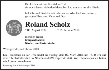 Traueranzeige von Roland Scholz  von Magdeburger Volksstimme