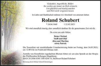 Traueranzeige von Roland Schubert  von Magdeburger Volksstimme