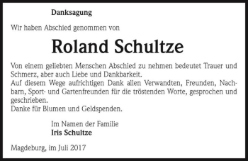 Traueranzeige von Roland Schultze  von Magdeburger Volksstimme