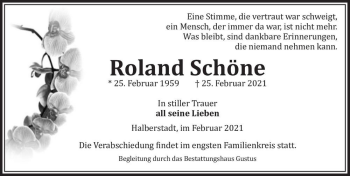 Traueranzeige von Roland Schöne  von Magdeburger Volksstimme