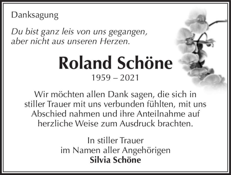  Traueranzeige für Roland Schöne  vom 10.04.2021 aus Magdeburger Volksstimme