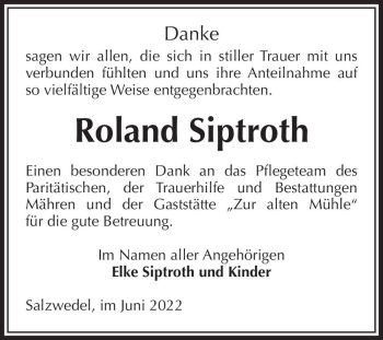 Traueranzeige von Roland Siptroth  von Magdeburger Volksstimme
