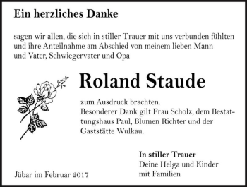 Traueranzeige von Roland Staude  von Magdeburger Volksstimme