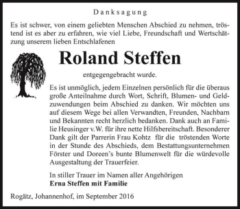 Traueranzeige von Roland Steffen  von Magdeburger Volksstimme