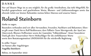 Traueranzeige von Roland Steinborn  von Magdeburger Volksstimme