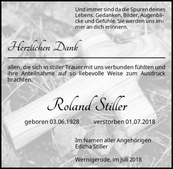 Traueranzeige von Roland Stiller  von Magdeburger Volksstimme