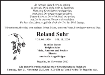 Traueranzeige von Roland Suhr  von Magdeburger Volksstimme