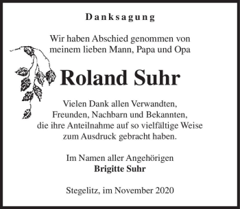 Traueranzeige von Roland Suhr  von Magdeburger Volksstimme