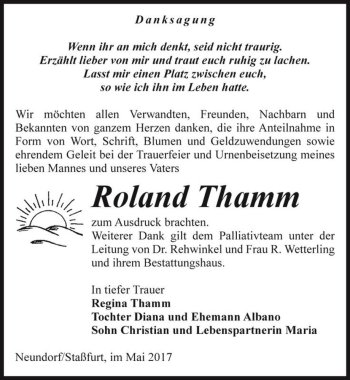 Traueranzeige von Roland Thamm  von Magdeburger Volksstimme